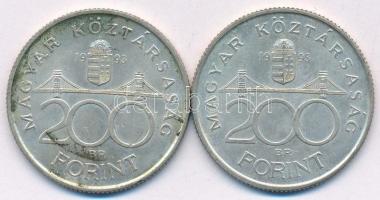 1993. 200Ft Ag "MNB" (2x) T:2 patina 
Adamo F13