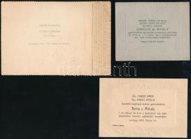 1903-1919 3 db esküvői meghívó díszes kerettel, Pottendorf, Zombor, Mezőkomárom