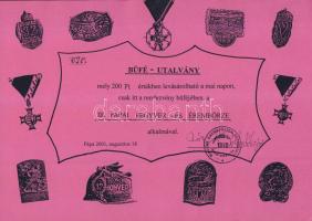 Pápa 2001. "3. Pápai Érem- és Fegyverbörze" 200Ft büfé-utalvány T:I