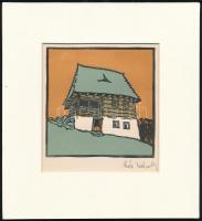 Kós Károly (1883-1977): Ház. Linómetszet, papír, utólagos jelzéssel, paszpartuban, 11×11 cm