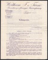 1920 Bp., Wertheim F. és Társa Pénzszekrény és Felvonógyár Rt. költségvetés (árajánlat) teherfelvonó kiépítésére, kis szakadással