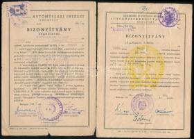 1951-1961 5 db gépkocsi és motorkerékpár vezetői engedélyek és bizonyítványok, okmánybélyegekkel
