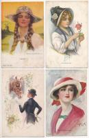 4 db RÉGI amerikai művész képeslap: hölgyek kalapban / 4 pre-1945 American art postcards: ladies in hats