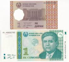 Tádzsikisztán 1999. 1D + 1999. 1S T:I Tajikistan 1999. 1 Diram + 1999. 1 Somoni C:UNC