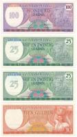 Suriname 1982. 5G (2x) + 1961. 10G + 1985. 25G (2x) + 1985. 100G T:I Suriname 1982. 5 Gulden (2x) + 1961. 10 Gulden + 1985. 25 Gulden (2x) + 1985. 100 Gulden C:UNC