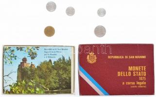 San Marino 1975. 1L - 20L (5xklf) forgalmi sor emlékkiadásokból, eredeti tokban T:1  San Marino 1975. 1 Lira - 20 Lire (5xdiff) circulating commemorative coin set in original case C:UNC