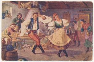 4 db RÉGI magyar folklór képeslap: csárdás / 4 pre-1945 Hungarian folklore postcards: traditional da...