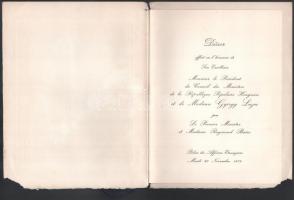 1979 Lázár György (1924-2014) és felesége részére vacsorára meghívó Raymond Barre francia minisztere...