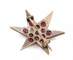 Gránát köves fém csillag kitűző, egy kő hiánnyal, d: 3 cm