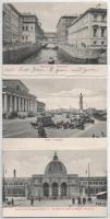 Saint Petersburg, St. Petersbourg, Petrograd; Canal dhiver, La Bourse, La maison du people de l Empereuer Nicolas II - 3-tiled pre-1945 card from a leporello (bent til broken)