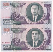 Észak-Korea 2006. 5000W (2x) sorszámkövetők T:I North Korea 2006. 5000 Won (2x) consecutive serials C:UNC Krause P#46