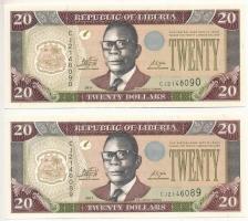 Libéria 2011. 20$ (2x) sorszámkövetők T:I Liberia 2011. 20 Dollars (2x) consecutive serials C:UNC Krause P#28g