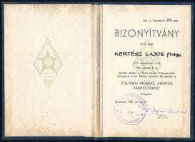1980 Zrínyi Miklós Katonai Akadémia politikai munkás átképző tanfolyam bizonyítványa főhadnagy részére