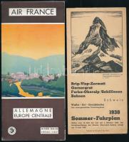 cca 1930-1970 8 db vegyes magyar és idegen nyelvű turisztikai prospektus, Air France Németország, Erfurt, Bécs, Mariazell