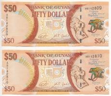 Guyana 2016. 50$ Guyana függetlenségének 50. évfordulója emlékkiadás (2x) sorszámkövetők T:II hajtatlan Guyana 2016. 50 Dollars AA743496 50 Years of Guyanas Independence commemorative issue (2x) consecutive serials C:XF unfolded Krause P#41