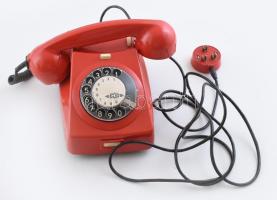 Mechanikai Művek retró bakelit tárcsázós telefon, piros színben, megkímélt állapotban, eredeti dobozában, típus: CB 76 MM