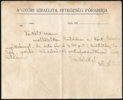 cca 1940 Róth Emil győri főrabbi által írt levél