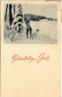 1928 Glaedelig Jul / Christmas greeting art postcard with hunter and dog in the snow (Rb)
