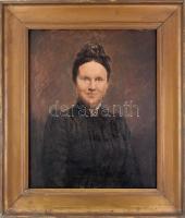 Halász-Hradil Elemér (1873-1948): Nő portréja. Olaj, vászon, jelzés nélkül. Felületi sérülésekkel. Dekoratív, sérült fakeretben, 74x60 cm