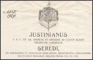 1929 Serédi Jusztinián bíboros fejléces irata Mészáros János és Hévey Gyula aláírásával
