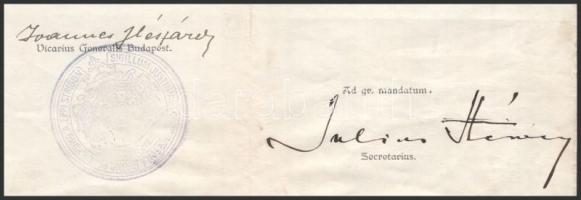 1929 Serédi Jusztinián bíboros fejléces irata Mészáros János és Hévey Gyula aláírásával
