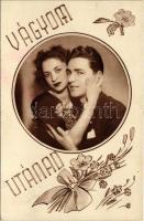 1944 Vágyom utánad. Hátoldalon rúzsnyom / Hungarian romantic postcard, lipstick trace on the backside