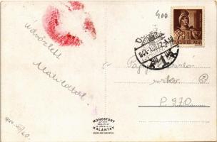 1944 Vágyom utánad. Hátoldalon rúzsnyom / Hungarian romantic postcard, lipstick trace on the backsid...