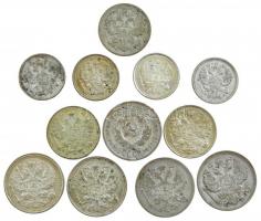 Orosz Birodalom 1901-1925. 10k-20k Ag (12xklf) T:2-3 patina
Russian Empire 1901-1925. 10 Kopecks - ...