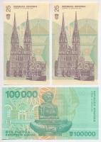 Horvátország 1991. 1D (3x, közte közeli sorszámok) + 1991. 10D (2x, közeli sorszámok) + 25D (2x, köz...