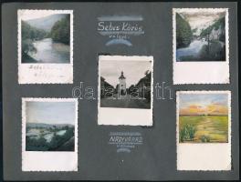 cca 1940 Sebes-Körös völgye, Nagyvárad, 10 db fotó albumlapon, közte kézzel színezettek, 8x6 cm körüli méretben