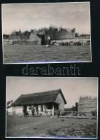 cca 1940 Vegyes néprajzi fotó tétel, 2 db, pásztor és a nyája, parasztok a ház előtt, hullámosak, 8x13 cm és 8x12 cm