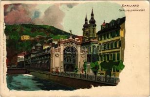 1908 Karlovy Vary, Karlsbad; Sprudelcolonnade. Kuenstlerpostkarte No. 1574. von Ottmar Zieher litho