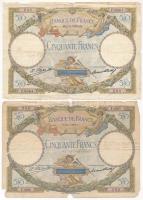 Franciaország 1927. 50Fr + 1930. 50Fr T:III-,IV France 1927. 50 Francs + 1930. 50 Francs C:VG,G Krause P#77, P#80
