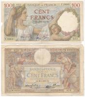 Franciaország 1939. 100Fr + 1941. 100Fr (anyaghiány) T:III,III- France 1939. 100 Francs + 1941. 100 Francs (missing material) C:F,VG Krause P#86, P#94