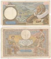 Franciaország 1939. 100Fr + 1941. 100Fr (anyaghiány) T:III,III-
France 1939. 100 Francs + 1941. 100...