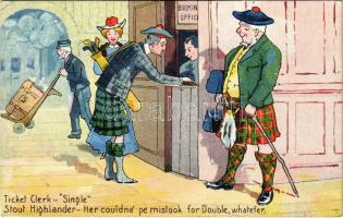 Ticket Clerk - Single Stout Highlander - Her couldna pe mistook for Double, whatefer British humour, litho (EK)