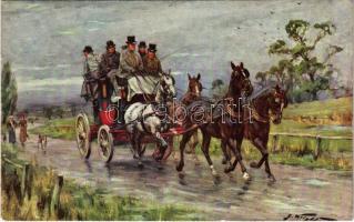 1929 Horse-drawn carriage. M. M. Vienne Nr. 374. artist signed (fl)