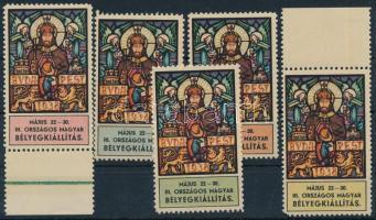 1938 Szt. István év III. Országos Magyar Bélyegkiállítás 5 klf színváltozatú levélzáró