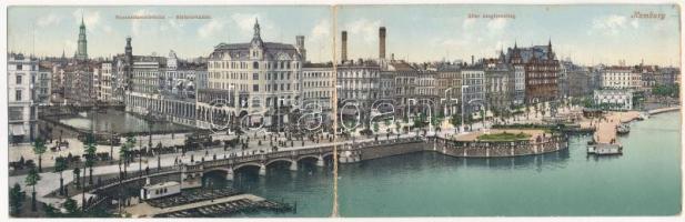 1906 Hamburg, Reesendammbrücke, Alsterarkaden, Alter Jungfernstieg / folding panoramacard (b)