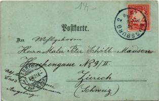 1900 Augsburg, Die Wasserthürme, Total / water tower. Kunstanstalt Rosenblatt. Art Nouveau, floral, ...