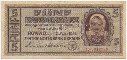 Ukrajna / Német megszállás 1942. 5K T:III Ukraine / German occupation 1942. 5 Karbowanez C:F Krause P#51