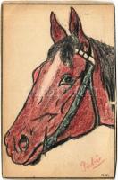 1916 Kézzel rajzolt ló / Hand-drawn horse s: A.W. (vágott / cut)