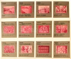 7 doboz + 1 csomag papírkeretes diafilm tájakról, épületekről, szobrokról, stb