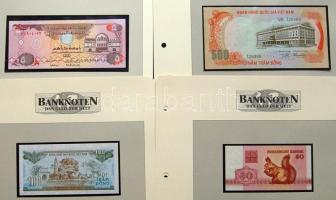 Jó világgyűjtemény az 1930-as évektől, 94db klf bankjegy, jobbakkal, mint Belize, Egyesült Arab Emir...