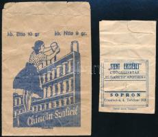 Szent Erzsébet gyógyszertár papírzacskó (Sopron) + Chinoin-Szalicil tasak