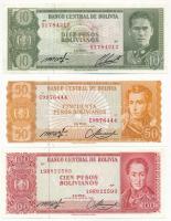 Bolívia 1962. 10P + 50P + 100P T:I-II Bolivia 1962. 10 Pesos + 50 Pesos + 100 Pesos C:UNC-XF