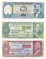 Bolívia 1981-1984. 500P + 50.000P + 100.000P T:I Bolivia 1981-1984. 500 Pesos + 50.000 Pesos + 100.000 Pesos C:UNC