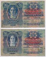 1913. 20K (2db, I. és II. kiadás, mindkettő piros "DEUTSCHÖSTERREICH" felülbélyegzéssel) +...