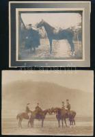 cca 1910 Vegyes katonai lovas fotó tétel, 2 db, fotók kartonon, az egyik körbe vágott, a másik szélén kis sérüléssel, 12x17 cm, és 9x12 cm