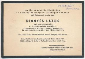 1961 Dinnyés Lajos (1901-1961) kisgazda politikus, országgyűlési képviselő, majd miniszterelnök halá...